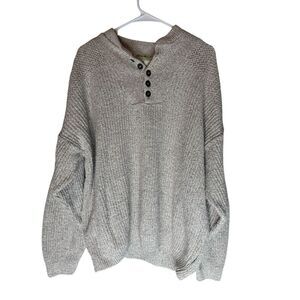 Eddie Bauer Men’s Light Gray Knit V-Neck Button Pullover Sweater